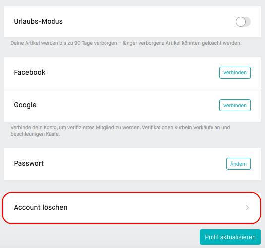 Löschen account Delete Users
