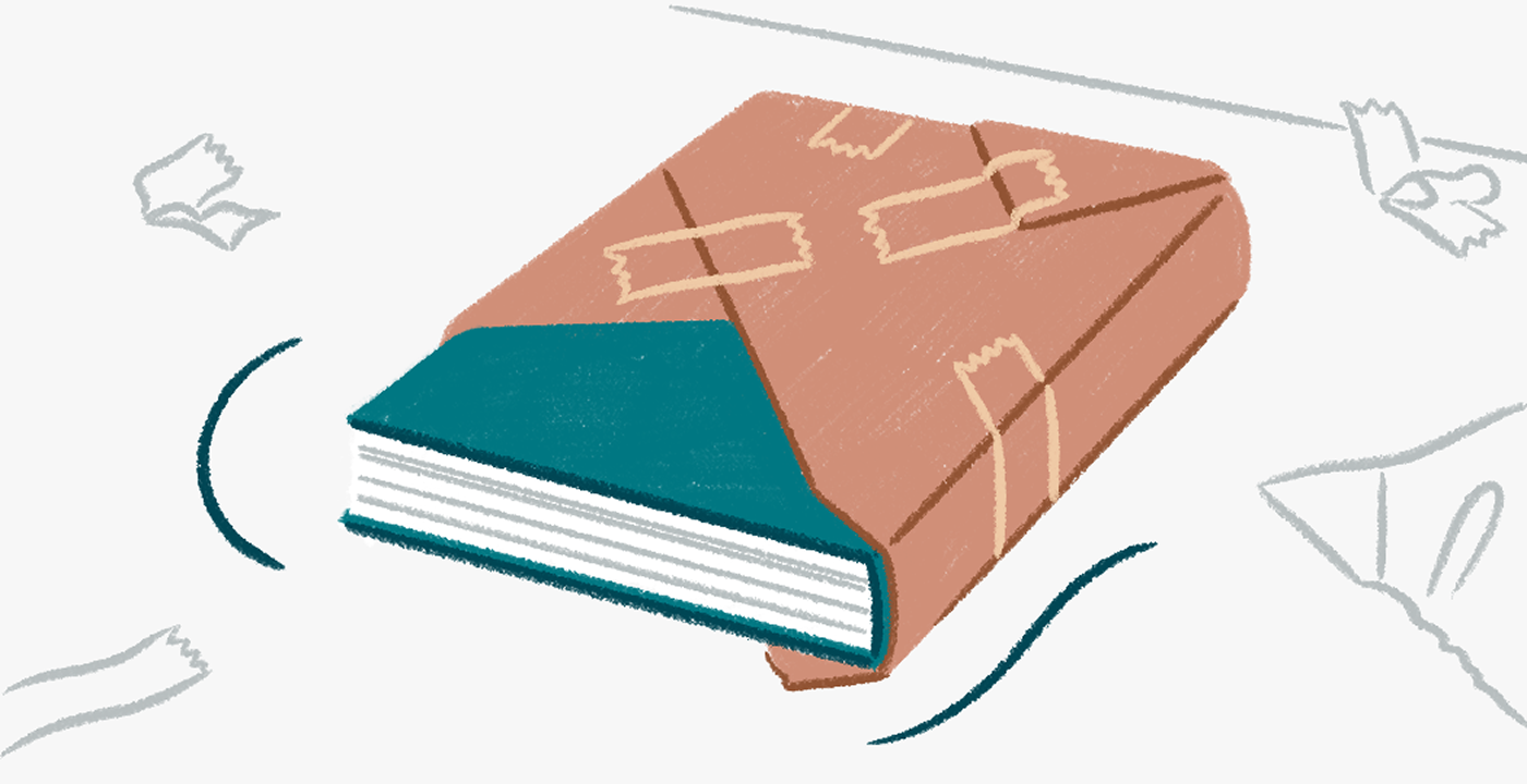 Illustration qui montre des exemples de colis mal emballés contenant des livres. Ces articles ne doivent pas être envoyés dans des sacs en tissu ou dans des emballages en papier/plastique sans rembourrage.